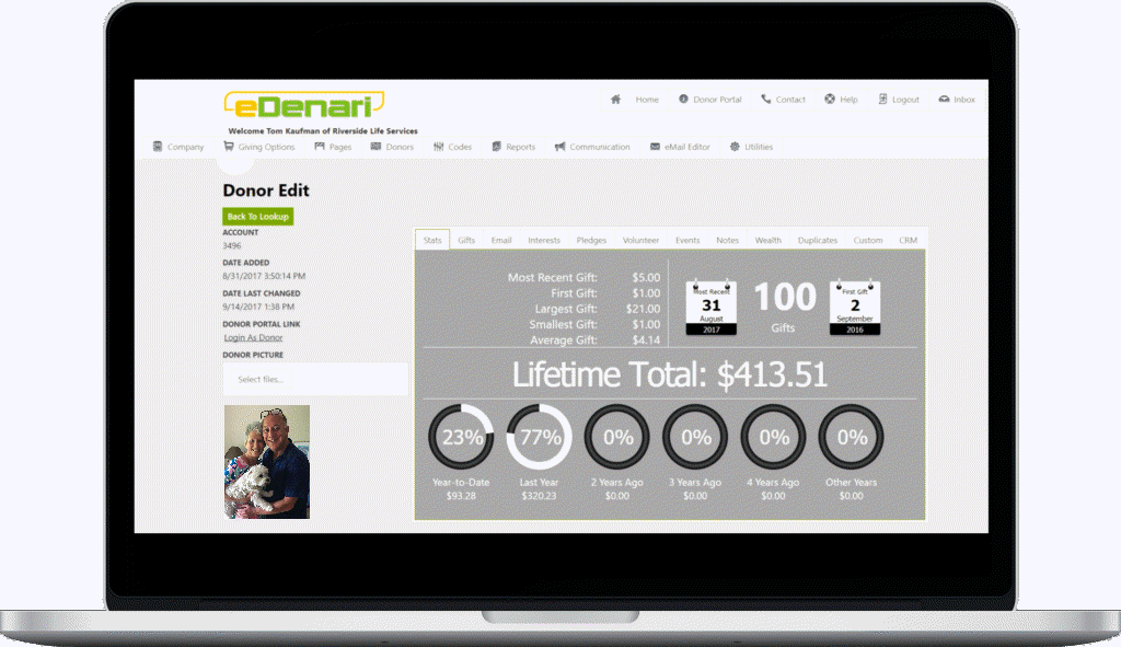Denari Software Denarisoft Online Donor Management eDenari app Screen Shot