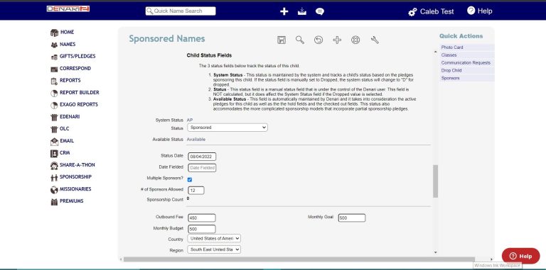 Denari Software Denarisoft Online Donor Management Child Sponsorship Software child info child sponsored